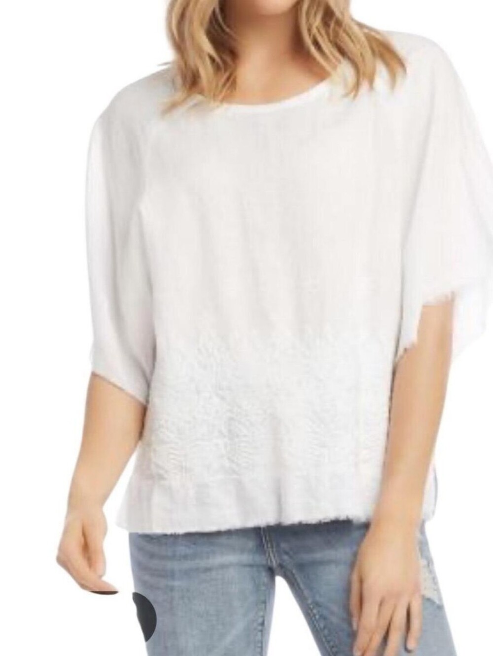 KAREN KANE Linen Amalfi Coast White Embroidered Top Large
